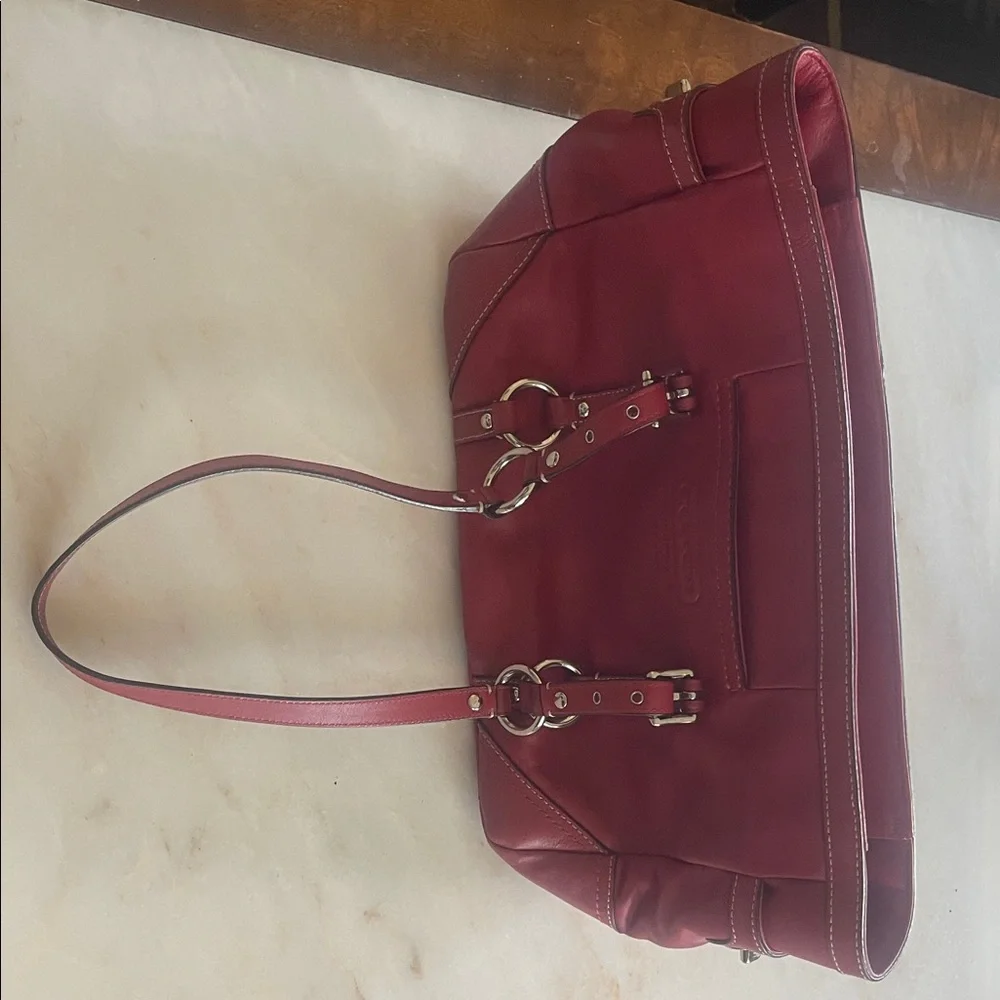 Coach Red Leather Shoulder Bag with Silver Hardware - Picture 2 of 6